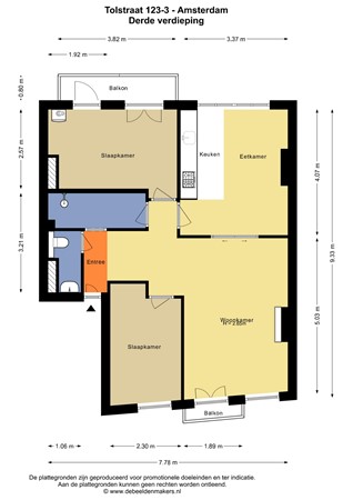 Floorplan - Tolstraat 123-3, 1074 VJ Amsterdam